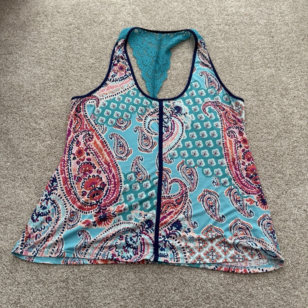 LINEA DONATELLA Women's Paisley Lace Racer Back Sleep Top Cami Size Medium - Picture 6 of 7